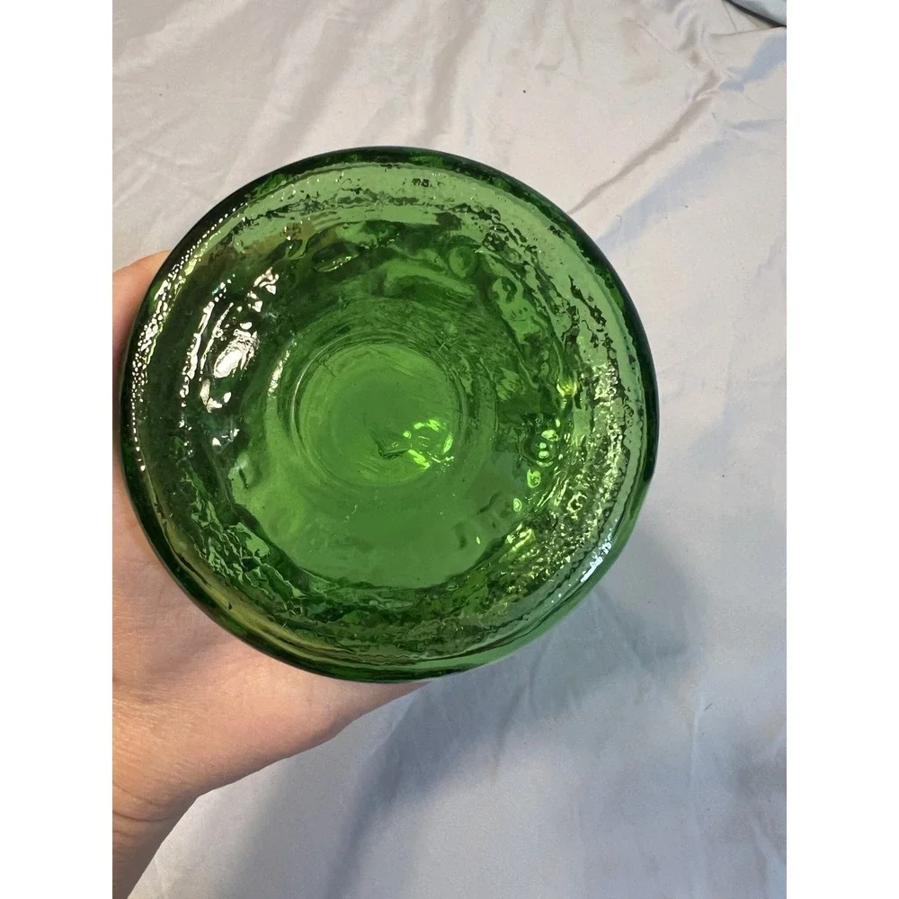 Vintage Emerald Green Textured Bark‎ Glass Vase Mid Century Modern 9.5 Inch